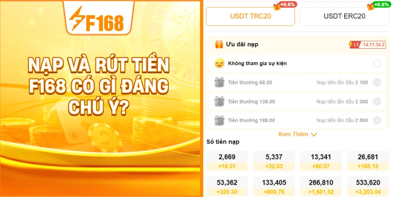 Nạp và rút tiền F168 có gì đáng chú ý? Nạp và rút tiền F168 có gì đáng chú ý?